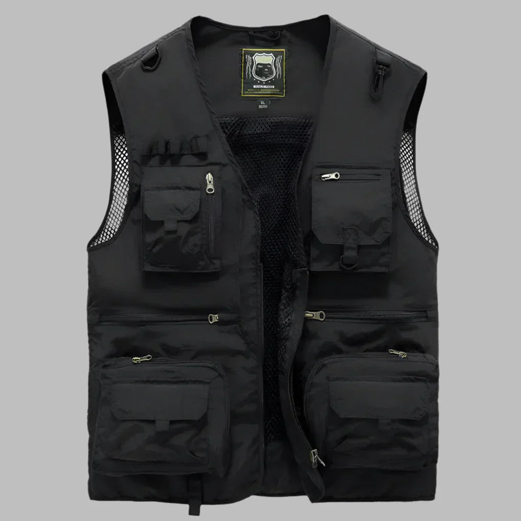 Men's Multi-Pocket Utility Vest – V-Neck, Full-Zip Front zip closure