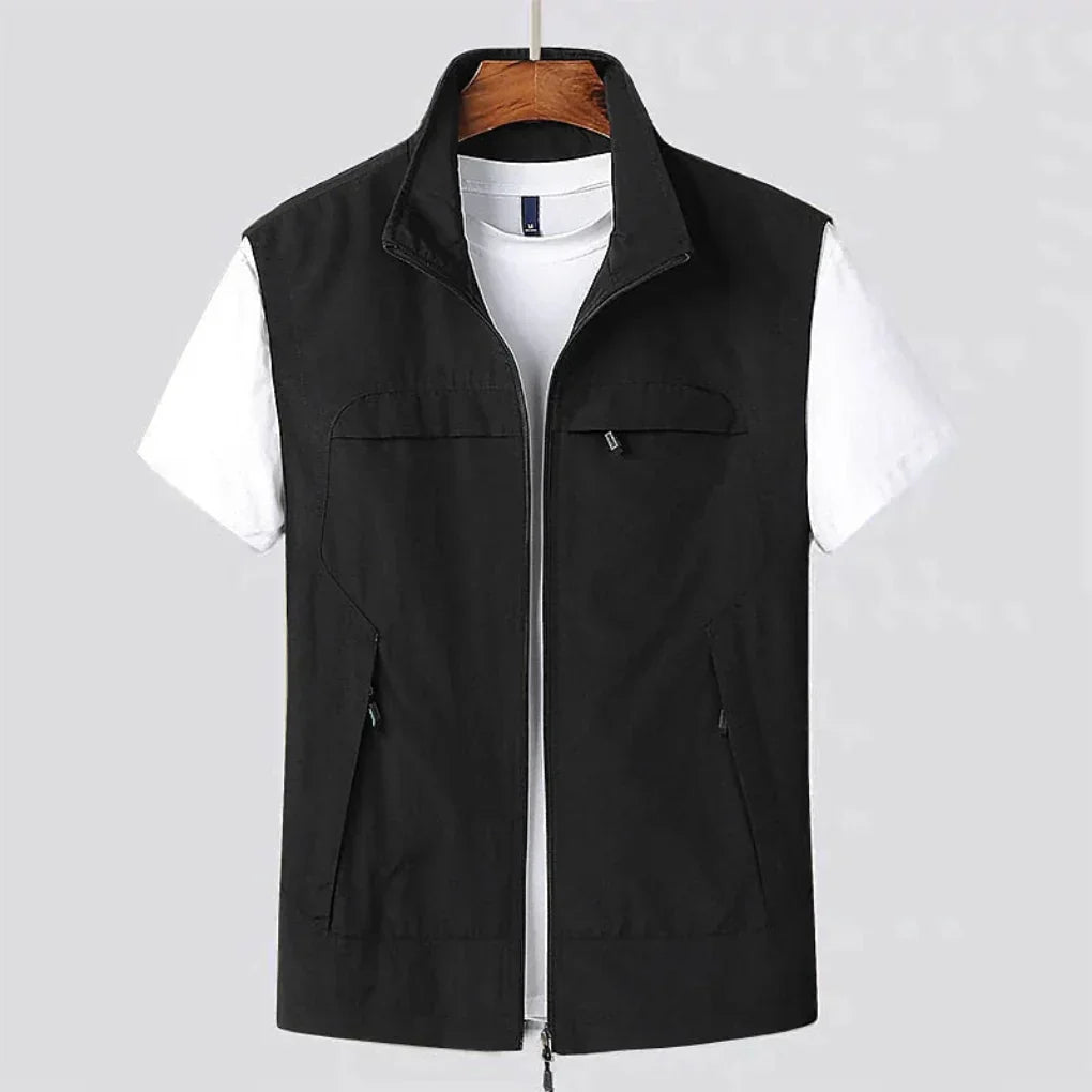 Men's Sleeveless Vest Jacket – Stand Collar, Full Zip