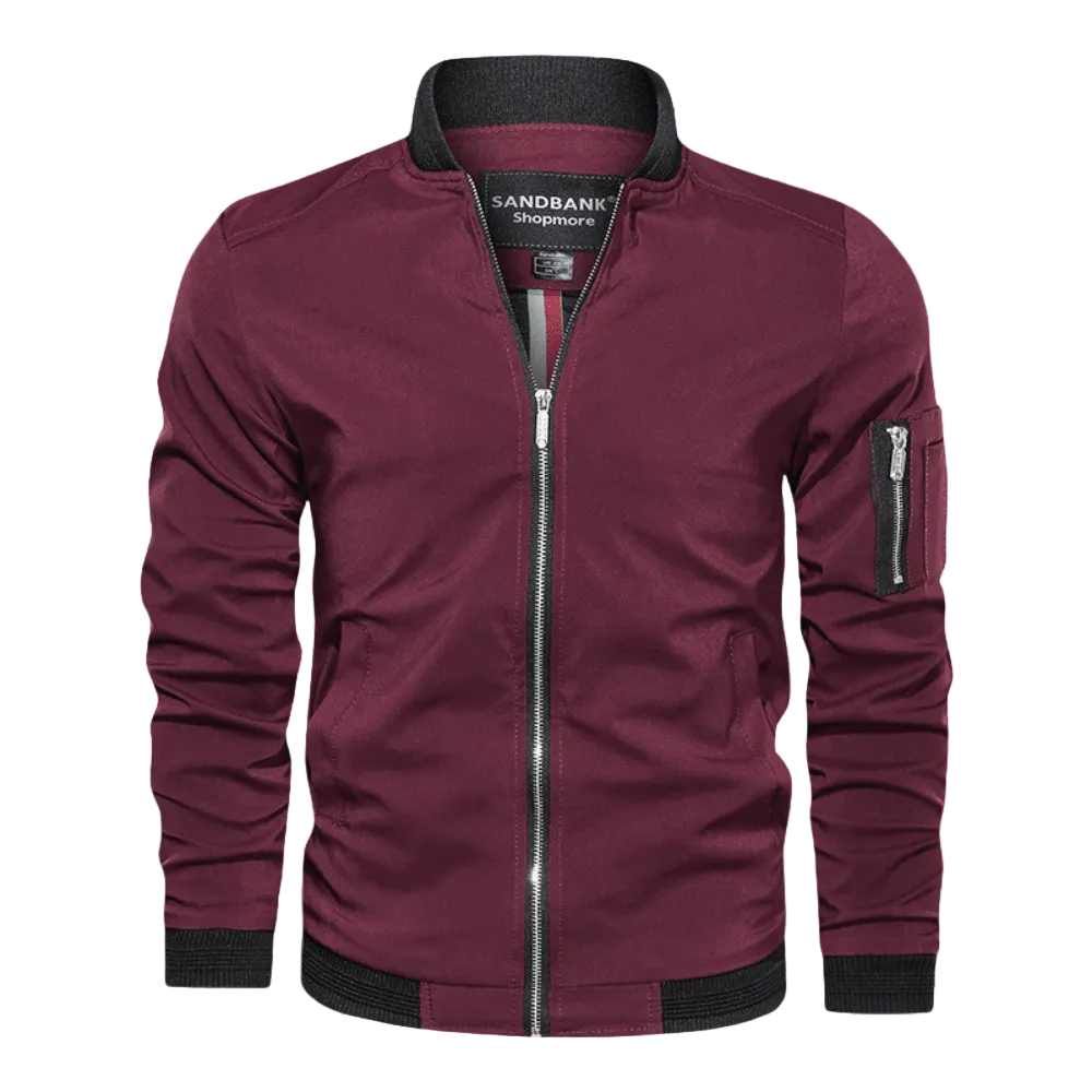 Men's bomber jacket ribbed cuffs and hem detail