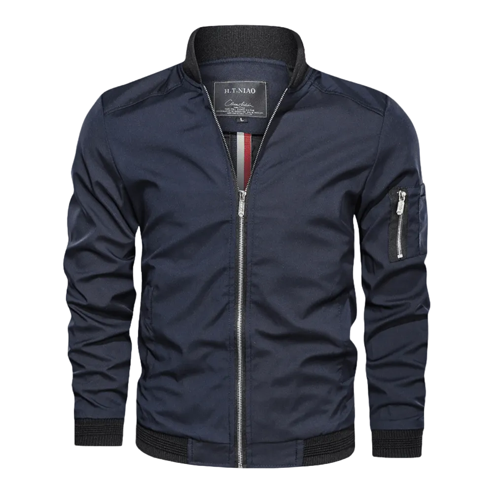 Men's bomber jacket side pocket and straight body cut
