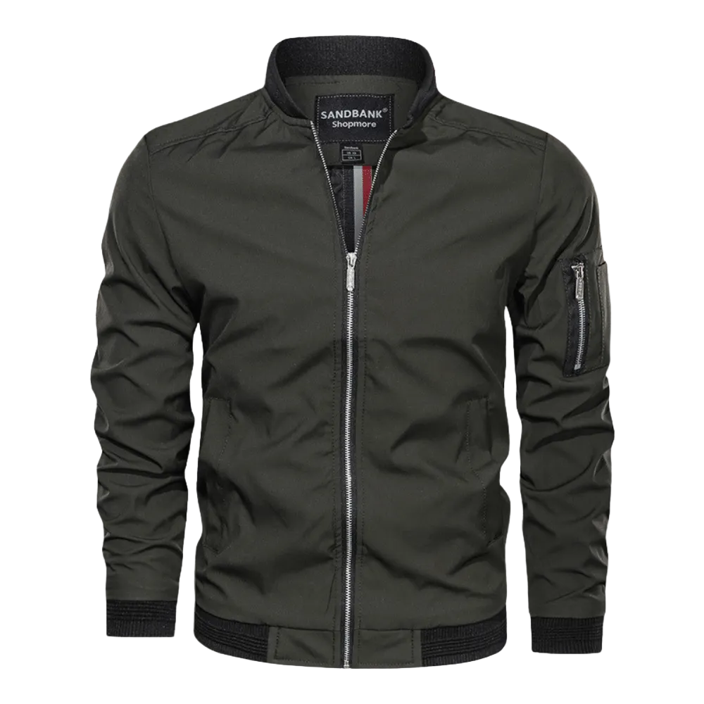 Men's bomber jacket back view with even hem