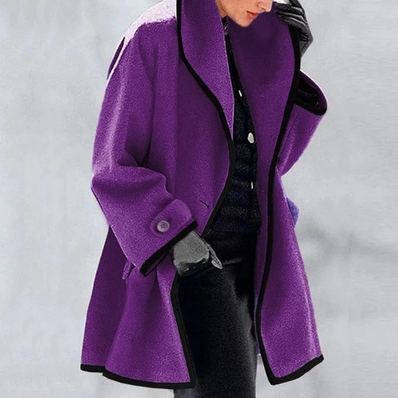 Women's Double-Breasted Long Coat – Fitted Waist, Side Pockets