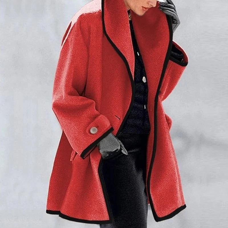 Women's Double-Breasted Long Coat – Fitted Waist, Side Pockets