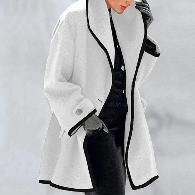 Women's Double-Breasted Long Coat – Fitted Waist, Side Pockets