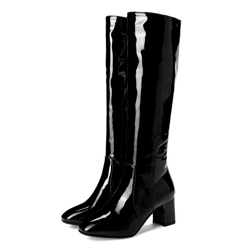 Bottes pour femme montant jusqu’au genou, avec talon carré et fermeture zippée latérale
