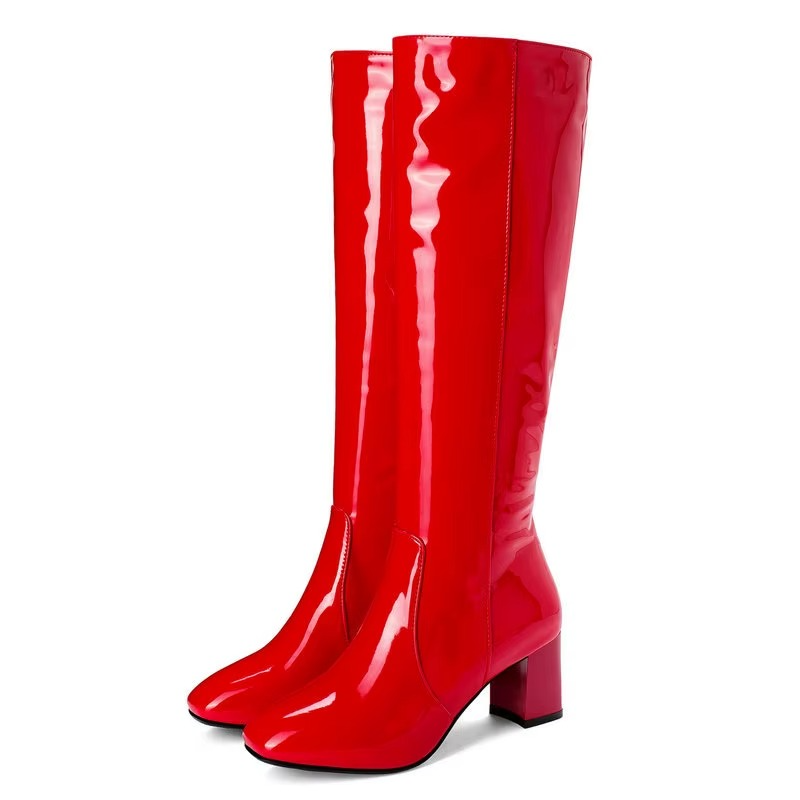 Bottes pour femme montant jusqu’au genou, avec talon carré et fermeture zippée latérale