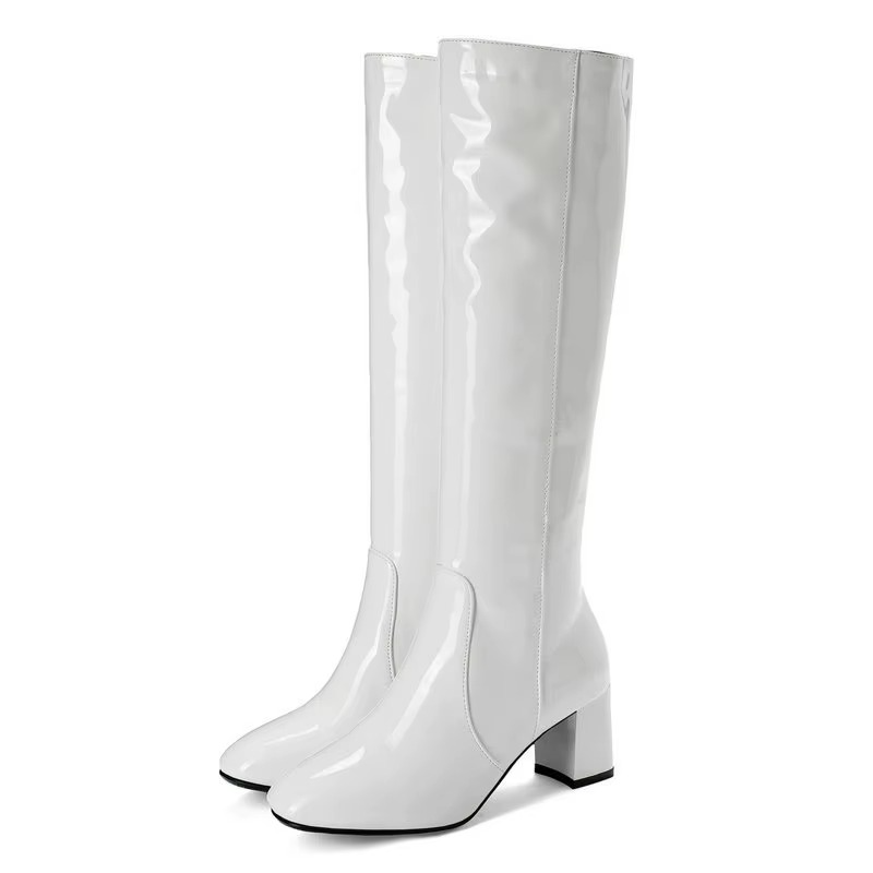 Bottes pour femme montant jusqu’au genou, avec talon carré et fermeture zippée latérale