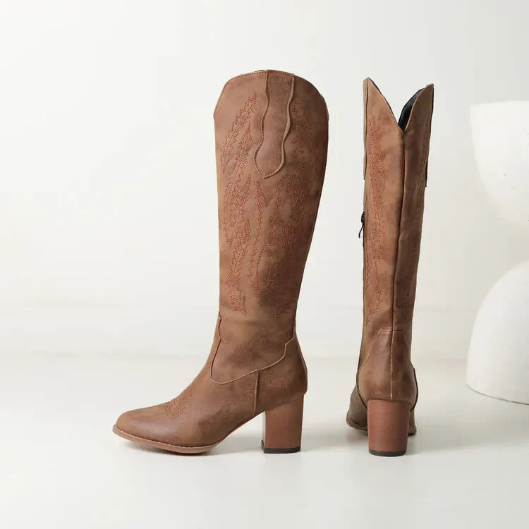 Bottes pour femme jusqu’au genou avec fermeture éclair latérale et talon carré