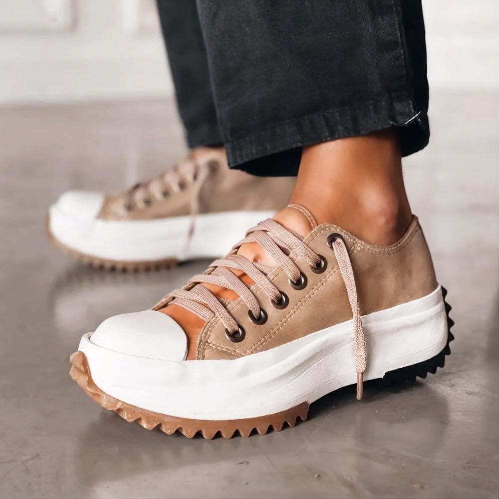 Women's Platform Sneakers – Lace-Up, Low Top, Star Heel Detail