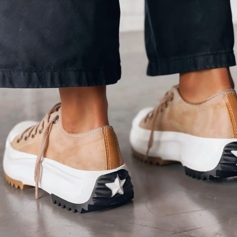 Women's Platform Sneakers – Lace-Up, Low Top, Star Heel Detail