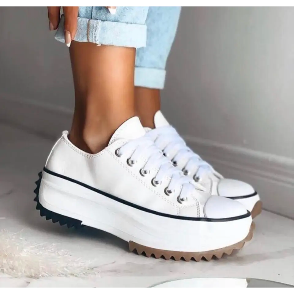 Women's Platform Sneakers – Lace-Up, Low Top, Star Heel Detail