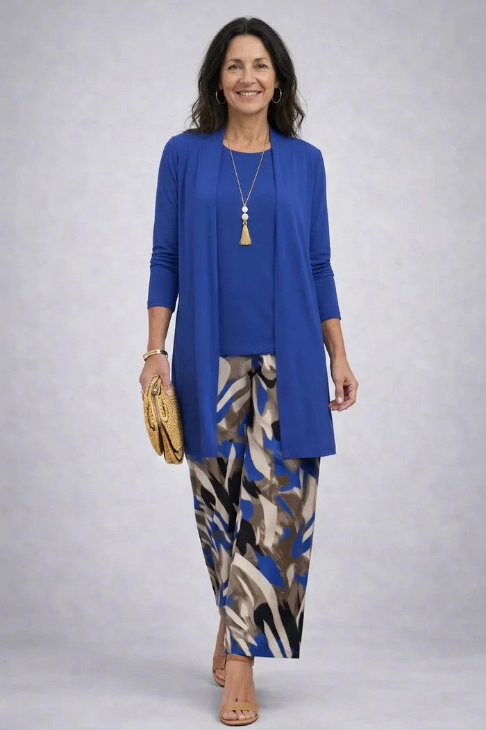 Women's 3-Piece Trouser Set open cardigan detail