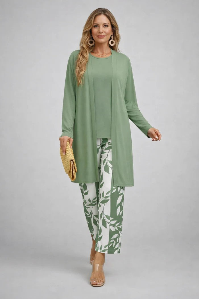 Women's 3-Piece Trouser Set printed wide-leg trousers