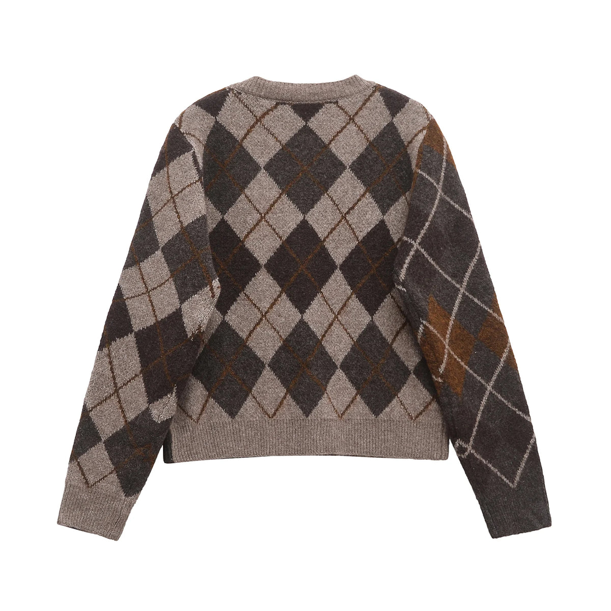 Women's Argyle Cardigan with Button-Front Closure and Ribbed Edges
