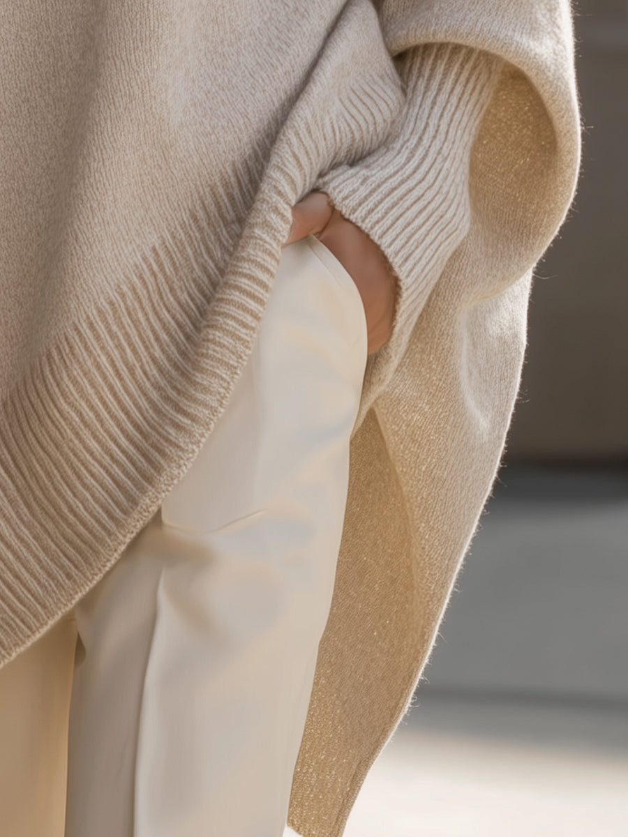 Women's asymmetric hem jumper knit texture detail