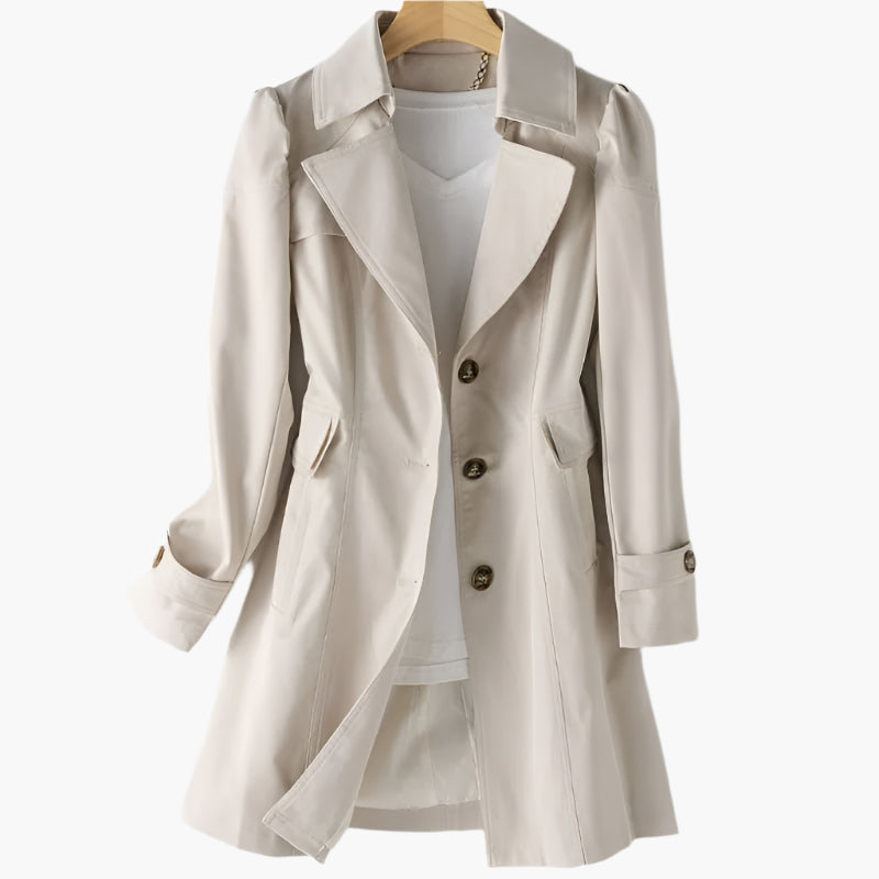Women's Belted Trench Coat – Double-Breasted, Notch Lapel collar and lapel detail