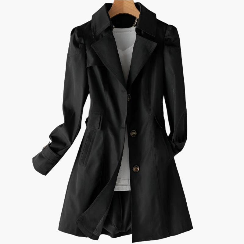 Women's Belted Trench Coat – Double-Breasted, Notch Lapel cuff tab detail