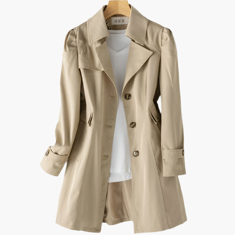 Women's Belted Trench Coat – Double-Breasted, Notch Lapel pocket detail
