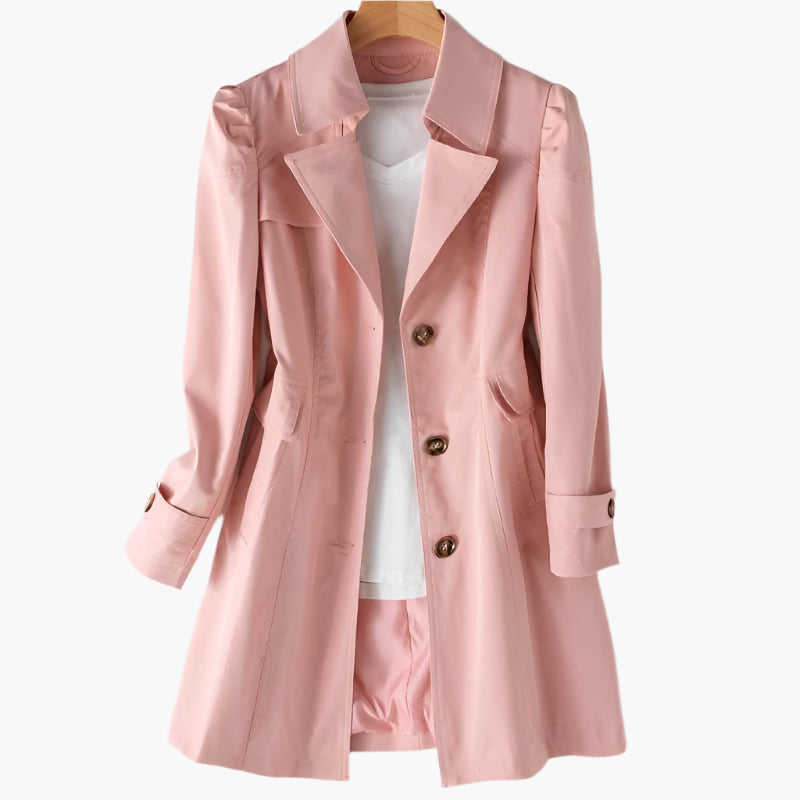 Women's Belted Trench Coat – Double-Breasted, Notch Lapel worn open