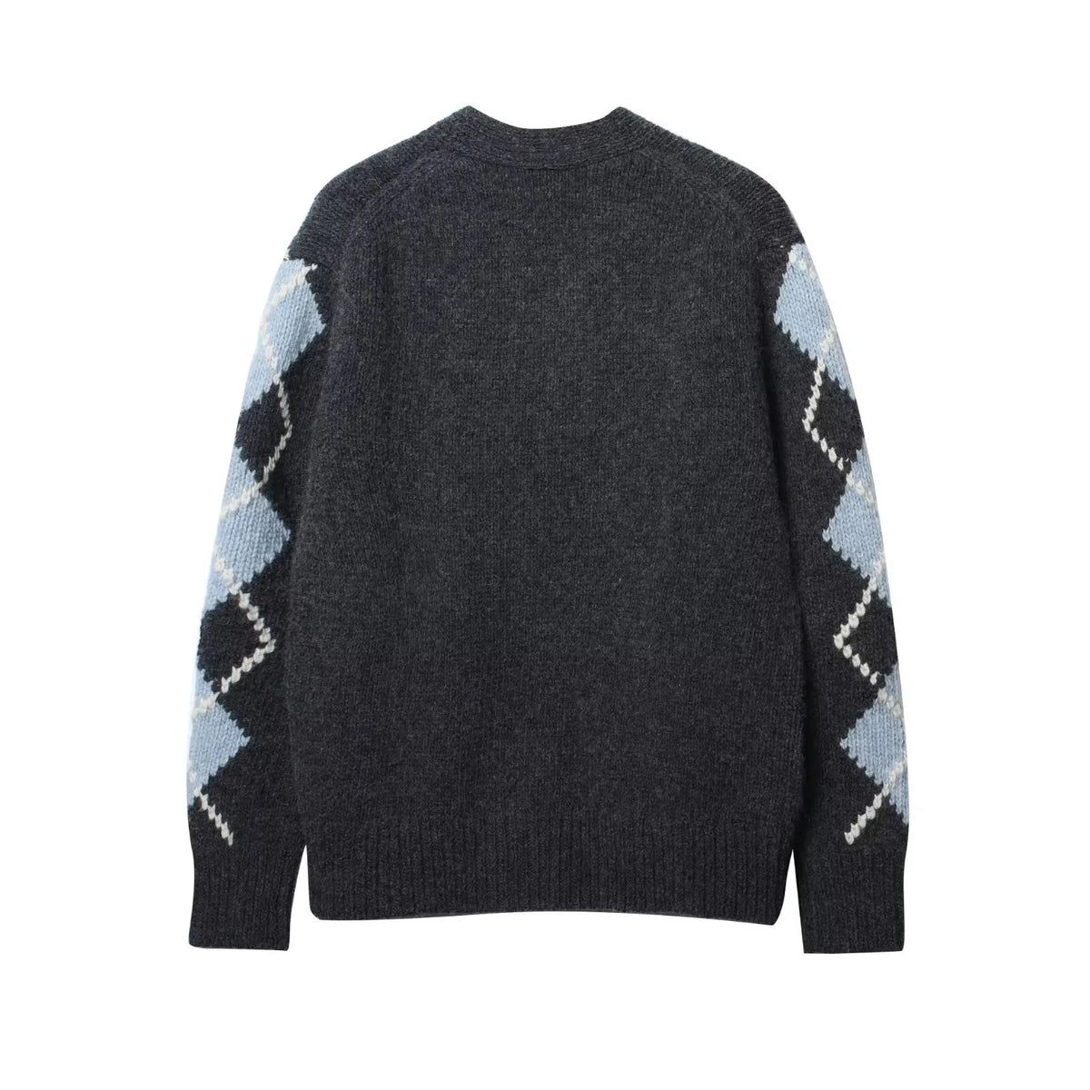 Women’s Button-Front Cardigan with Argyle Pattern and V-Neckline