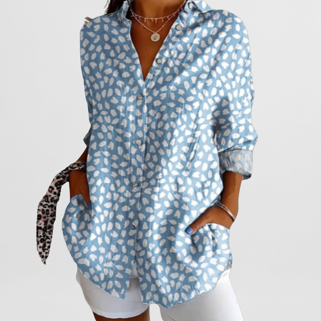 Women's Button-Up Blouse – Point Collar, Long Sleeves front view