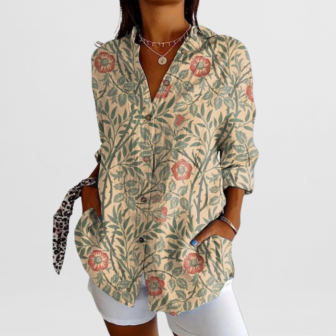 Women's Button-Up Blouse – Point Collar, Long Sleeves back view
