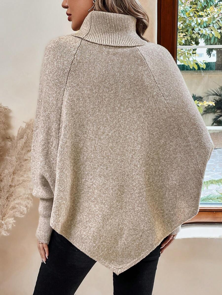 Women's Cable Knit Jumper – Turtleneck, Button Shoulder, Pointed Hem styled view