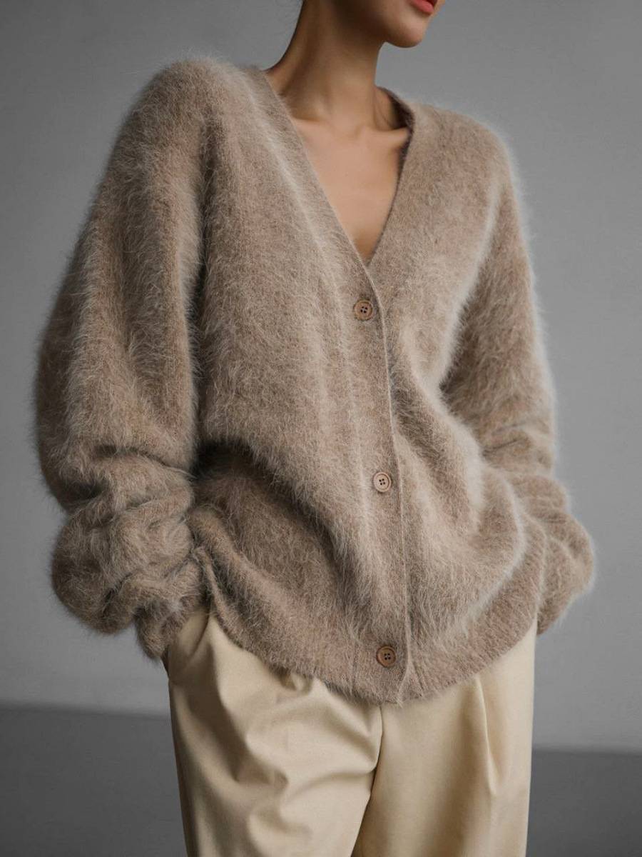 Women's Oversized Cardigan – Button-Up Front, Long Sleeve