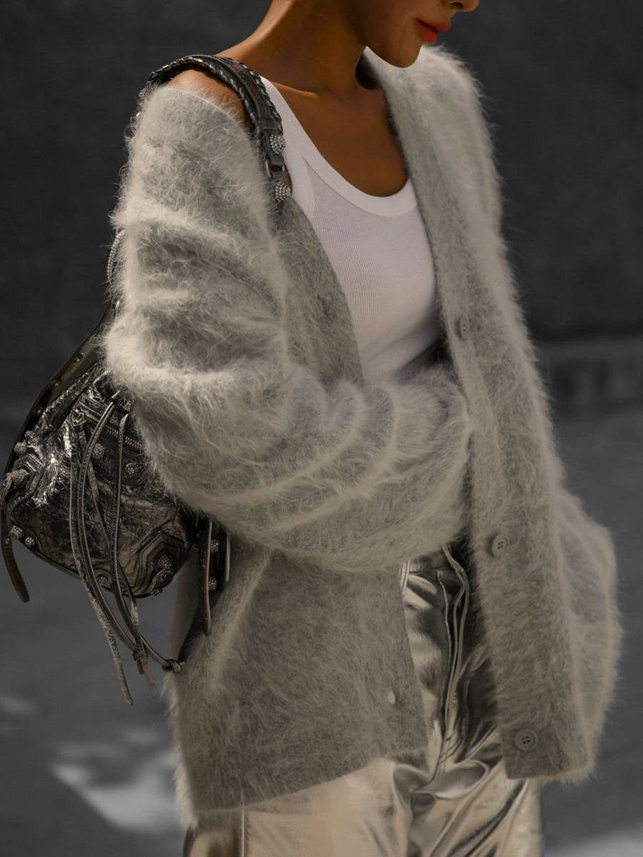 Women's Oversized Cardigan – Button-Up Front, Long Sleeve