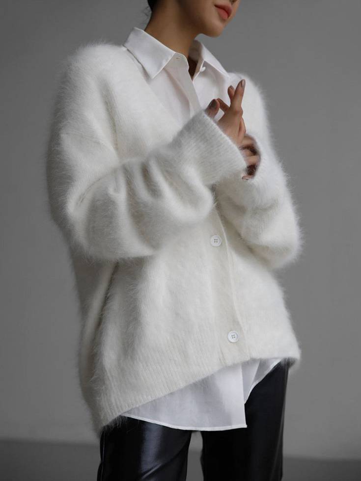 Women's Oversized Cardigan – Button-Up Front, Long Sleeve