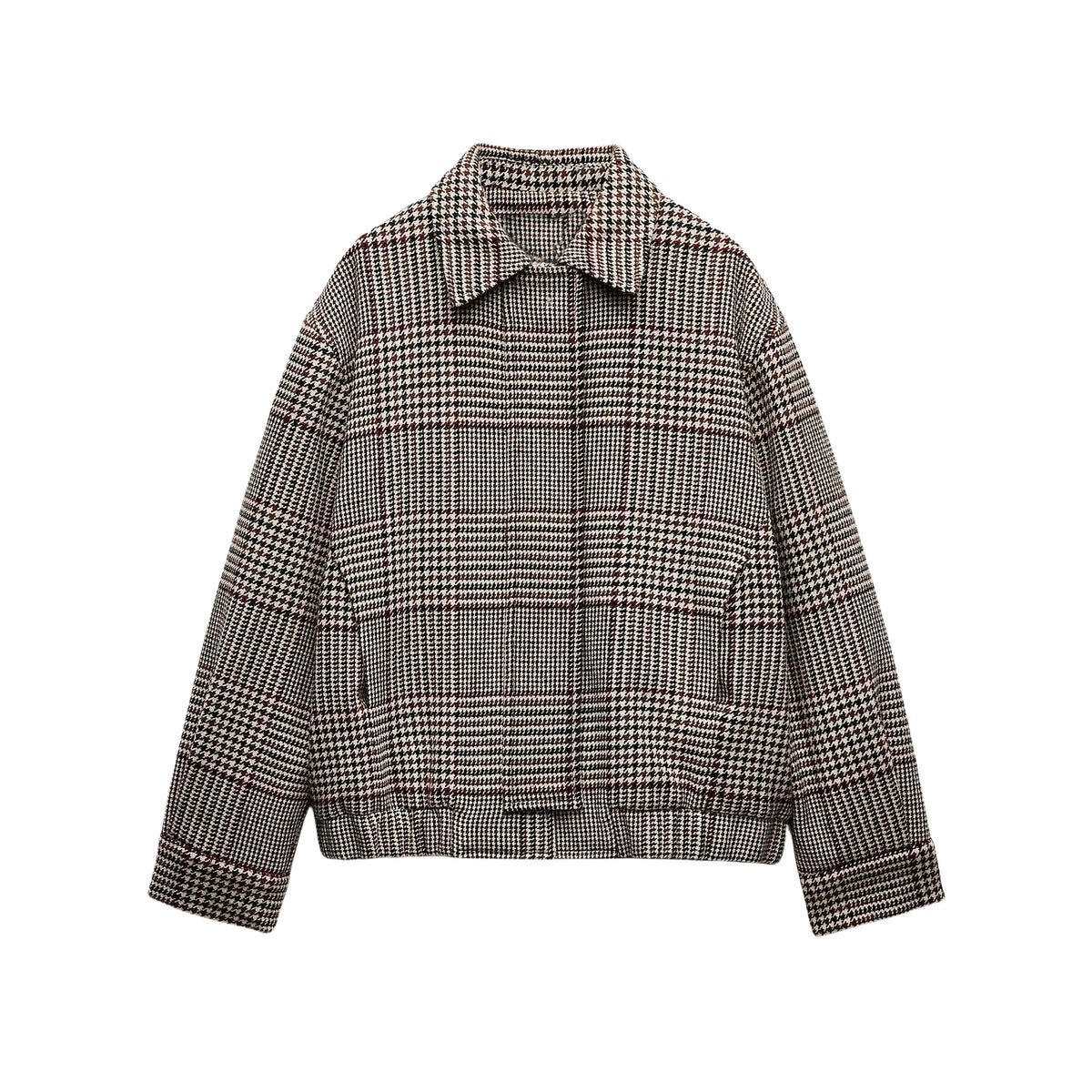 Women's Checkered Coat with Collar and Long Sleeves