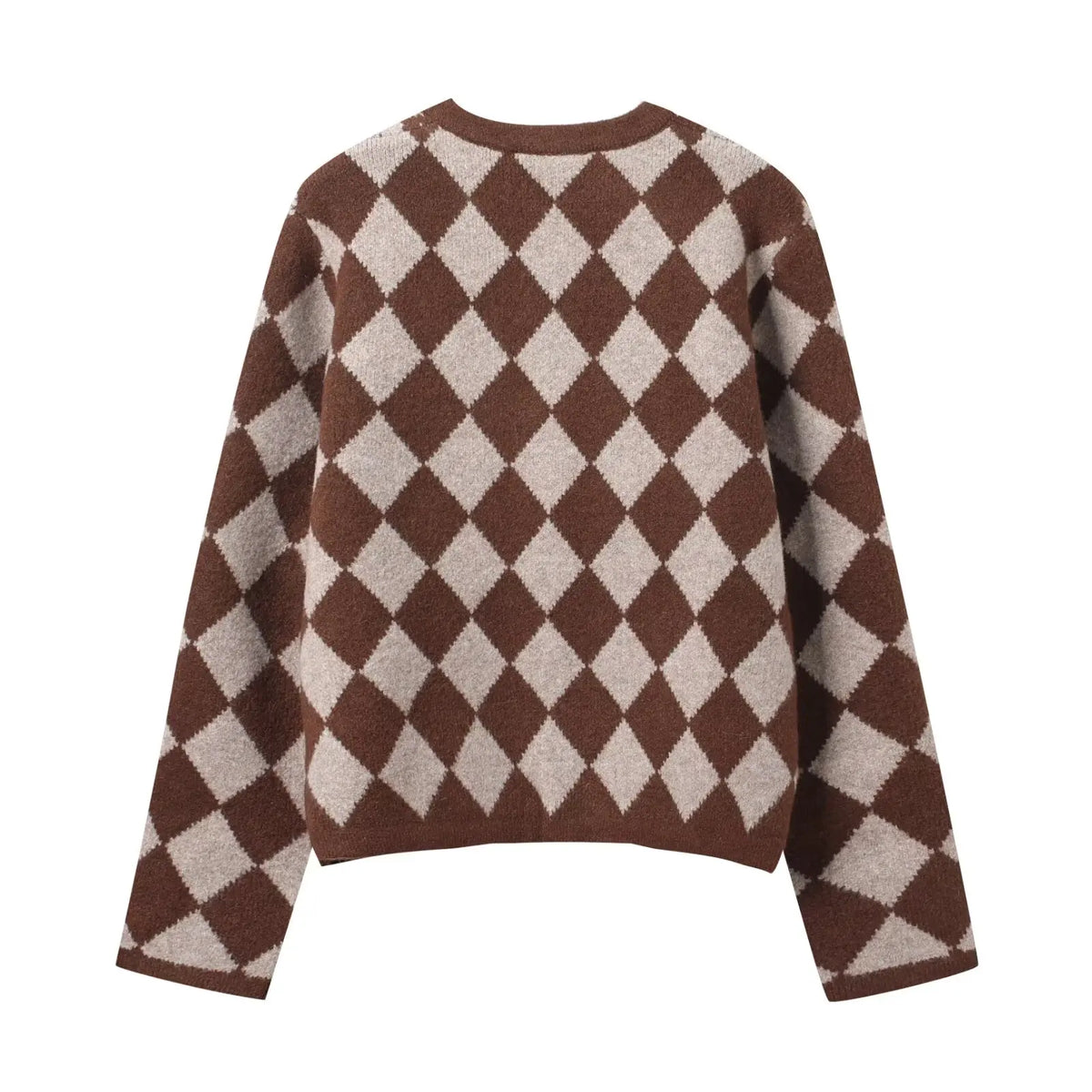 Women's Diamond-Pattern Cardigan with Shaped Button Closure and Front Pockets