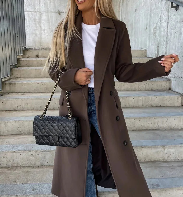 Manteau d’hiver croisé pour femme avec ceinture à la taille