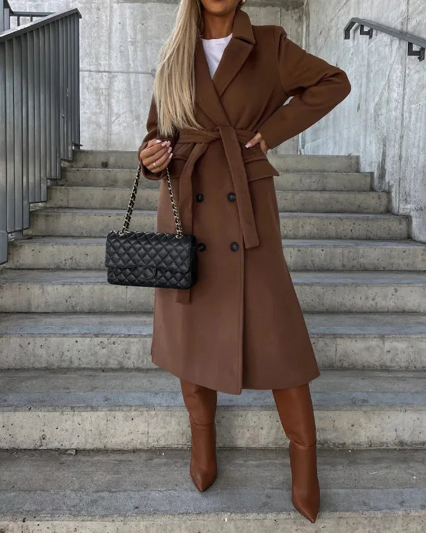 Manteau d’hiver croisé pour femme avec ceinture à la taille
