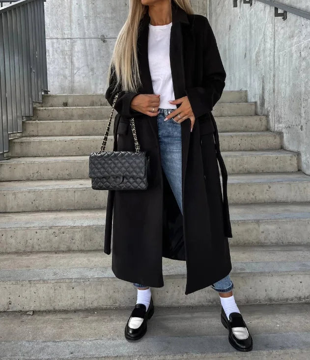 Manteau d’hiver croisé pour femme avec ceinture à la taille