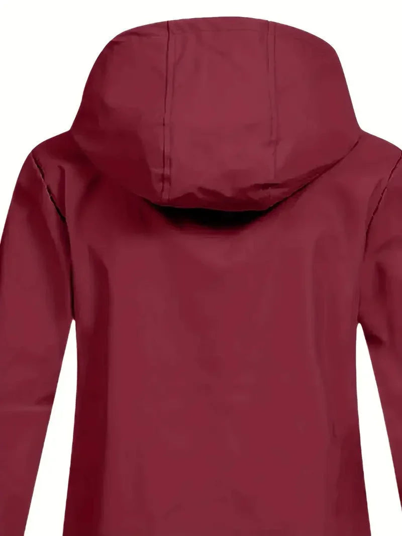 Women's Fleece Lined Rain Jacket – Hooded, Full Zip Flap Pockets