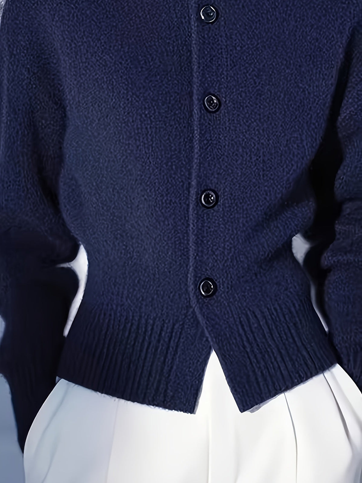 Women's High-Neck Cardigan – Button Front, Ribbed Cuffs knit texture detail