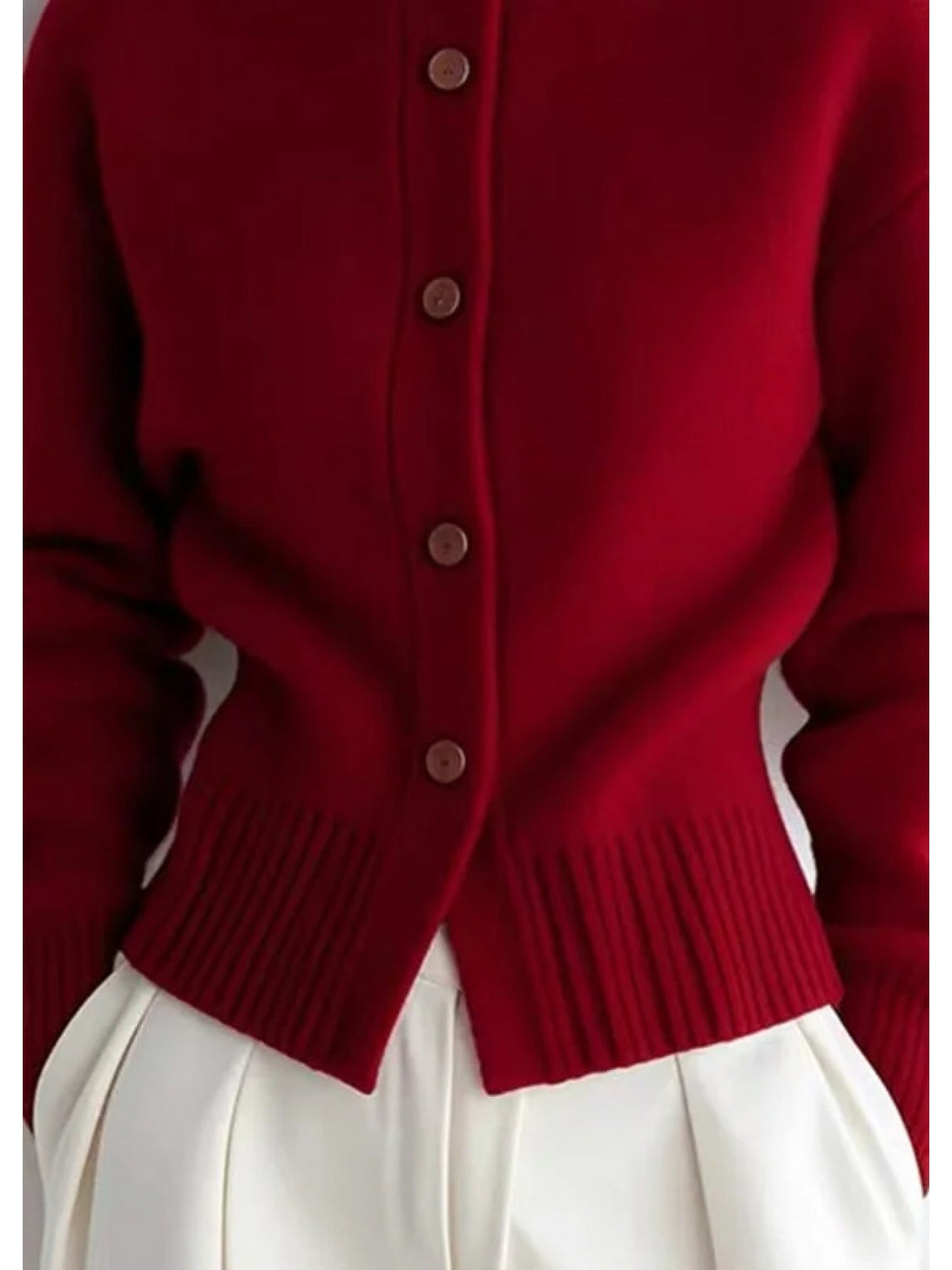Women's High-Neck Cardigan – Button Front, Ribbed Cuffs ribbed cuff detail