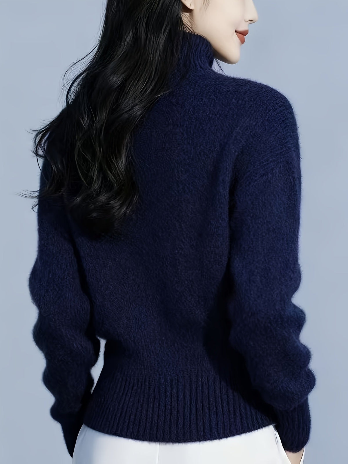Women's High-Neck Cardigan – Button Front, Ribbed Cuffs open front styling