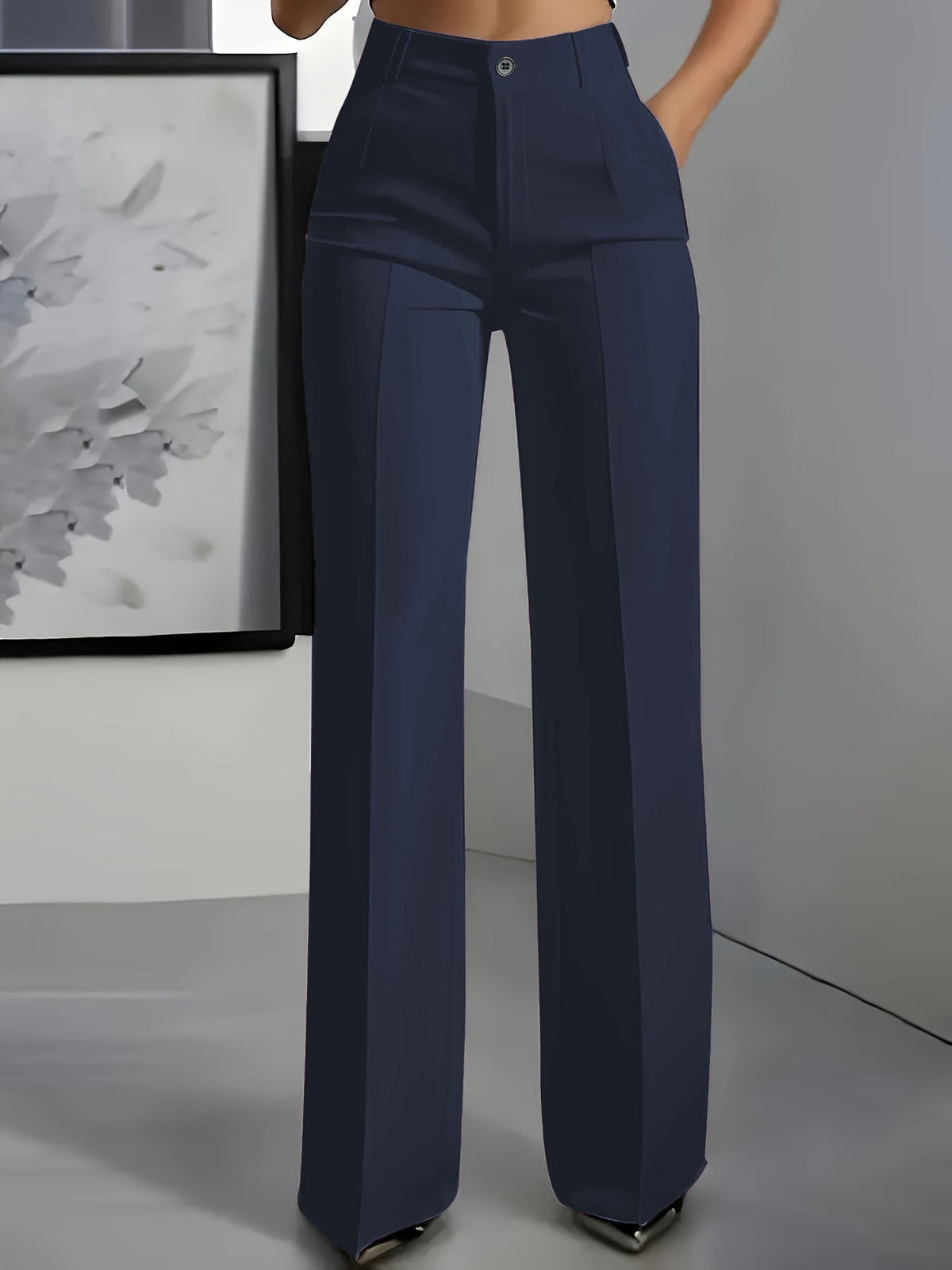 Women's High-Waisted Trousers – Front Pleats, Straight Leg front view