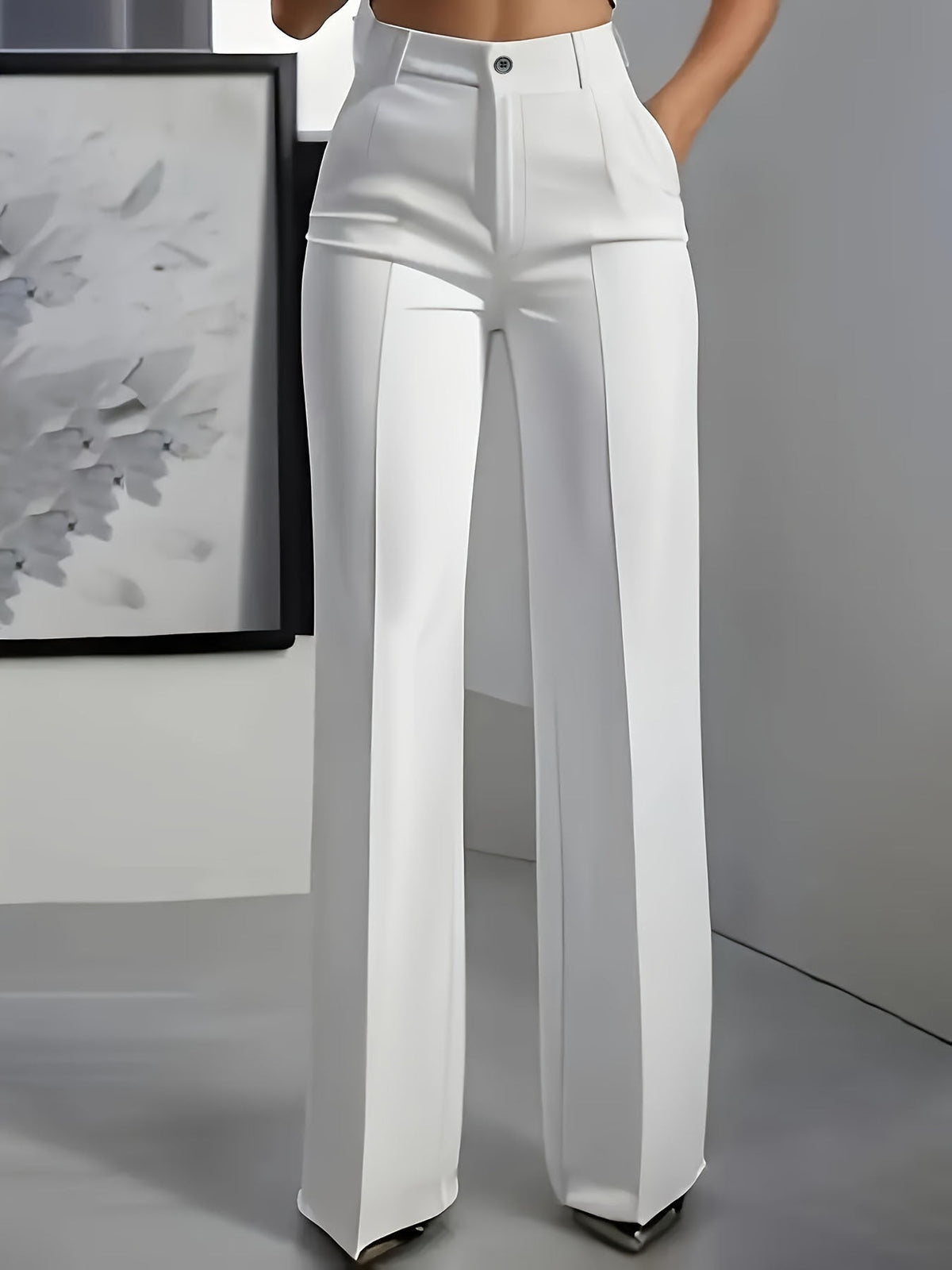Women's High-Waisted Trousers – Front Pleats, Straight Leg side view