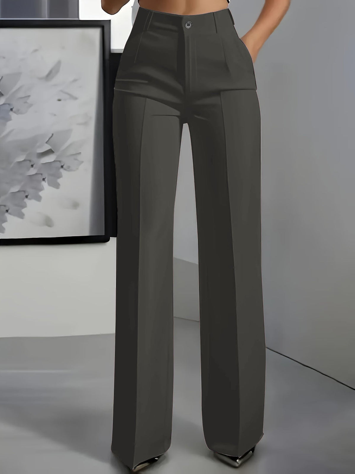 Women's High-Waisted Trousers – Front Pleats, Straight Leg back view