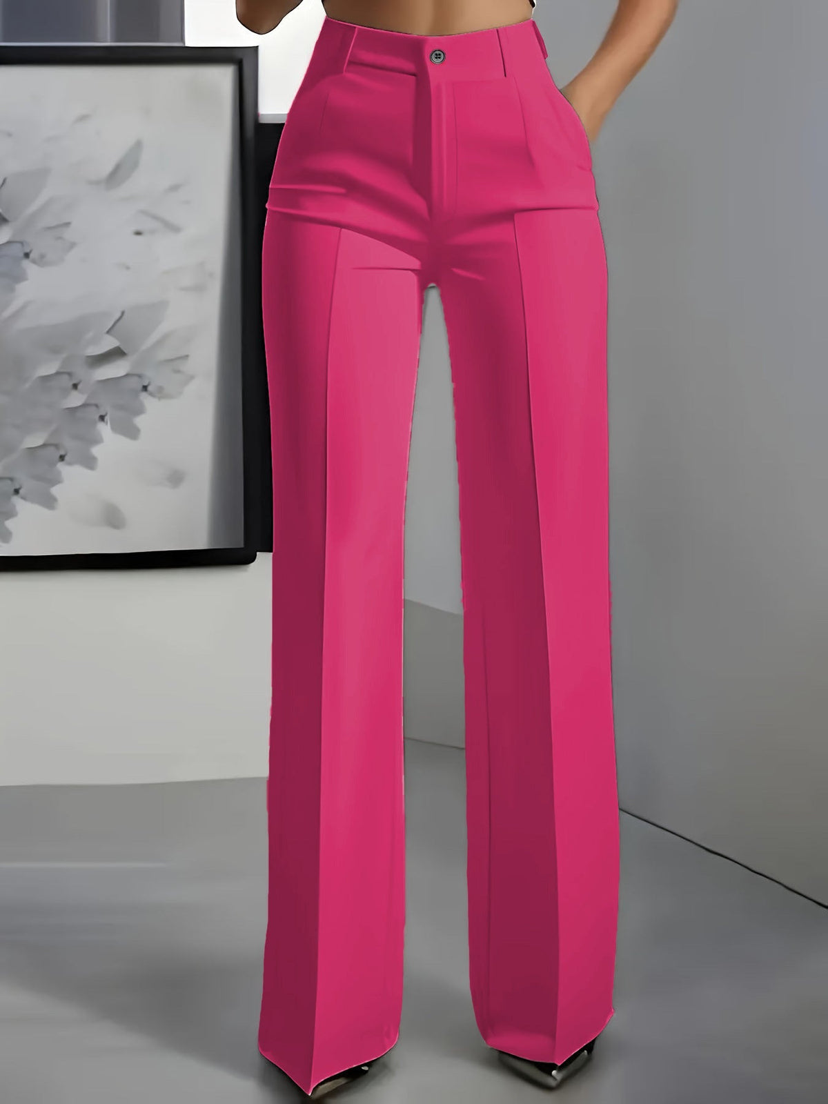 Women's High-Waisted Trousers – Front Pleats, Straight Leg waist detail