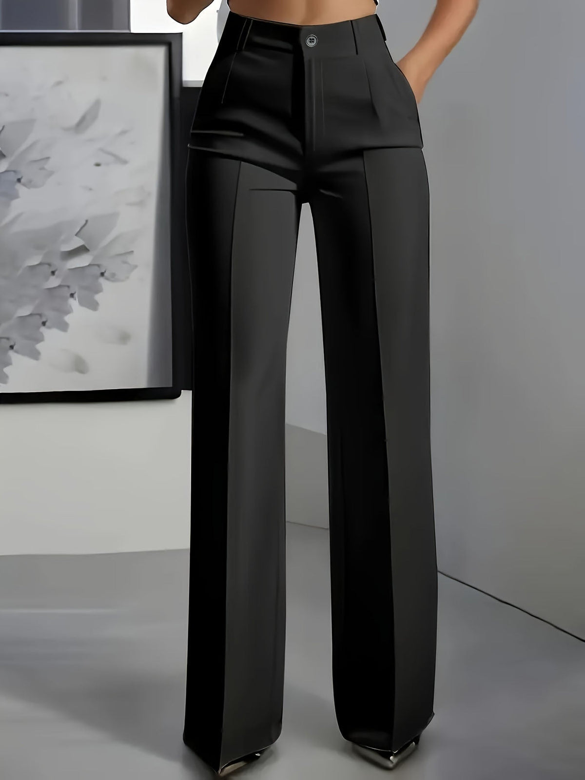 Women's High-Waisted Trousers – Front Pleats, Straight Leg styled view