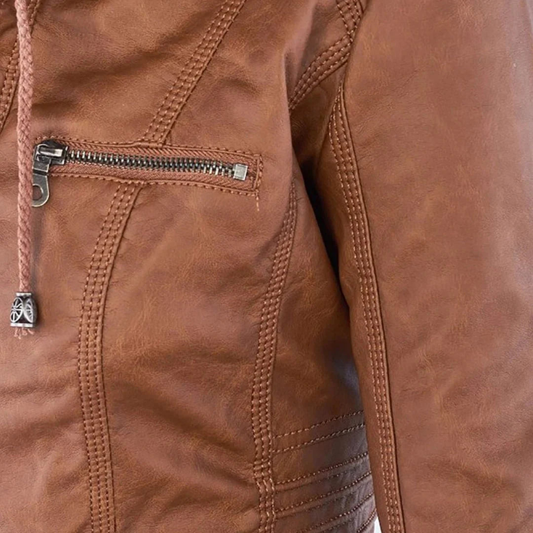 Women's Hooded Moto Leather Jacket – Asymmetric Zip, Zippered Cuffs
