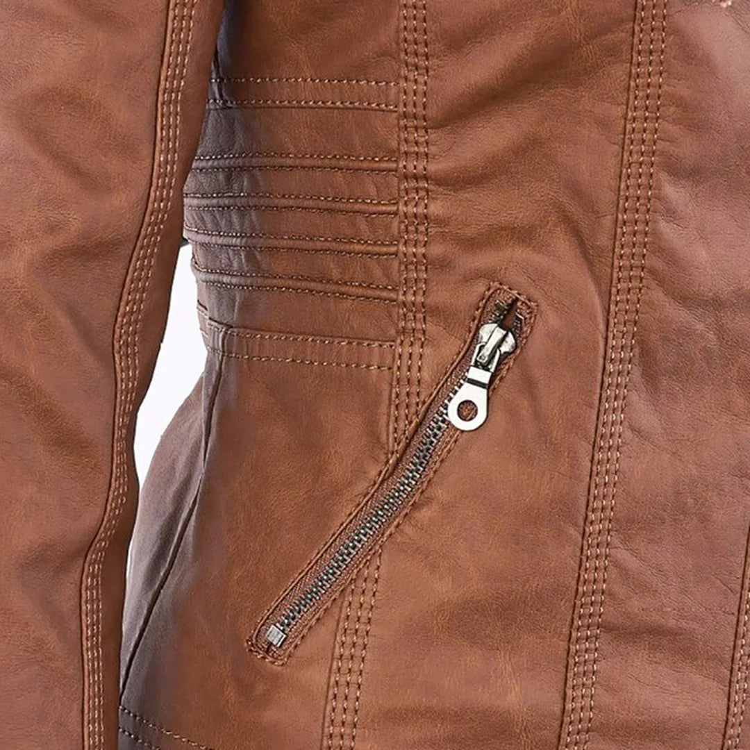 Women's Hooded Moto Leather Jacket – Asymmetric Zip, Zippered Cuffs