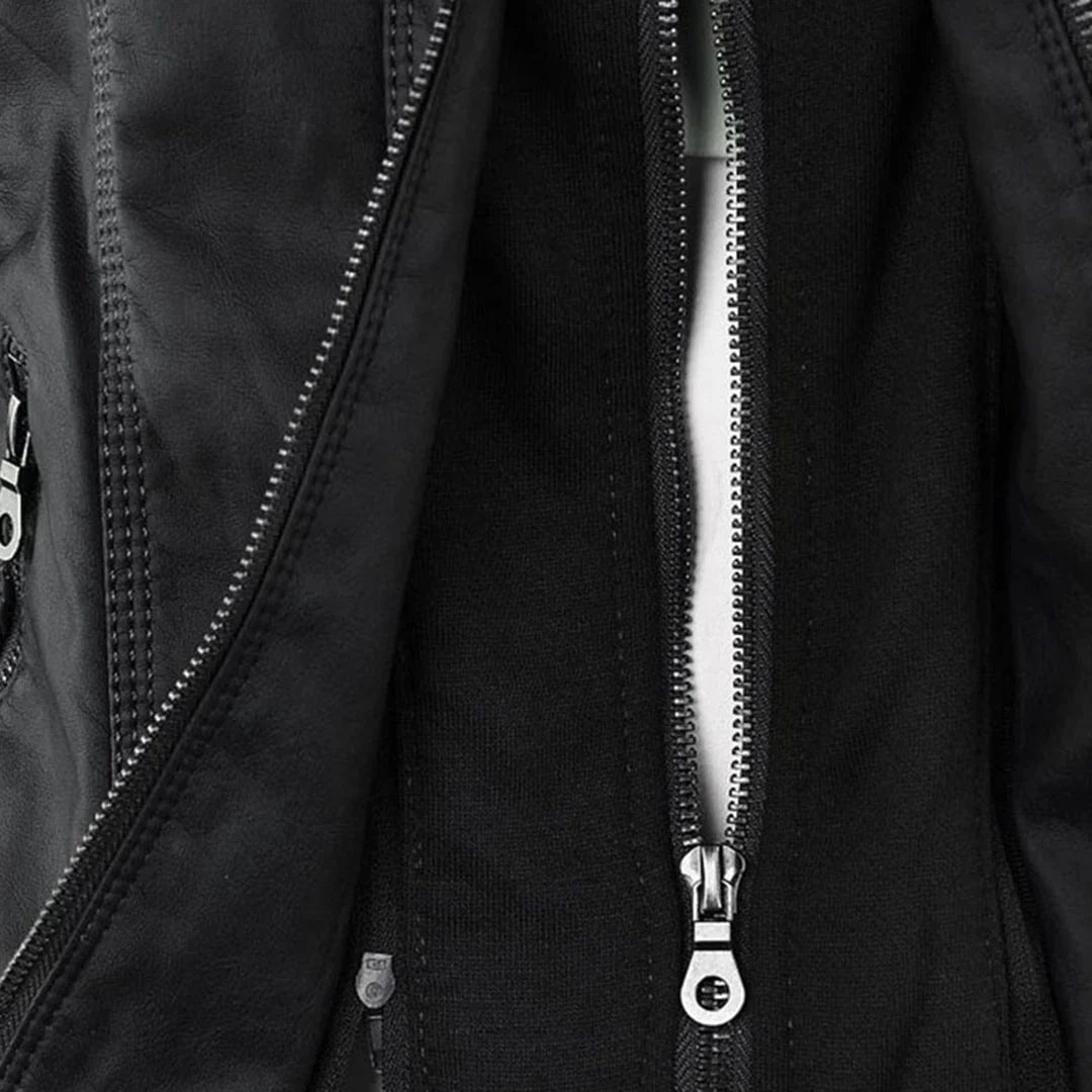 Women's Hooded Moto Leather Jacket – Asymmetric Zip, Zippered Cuffs