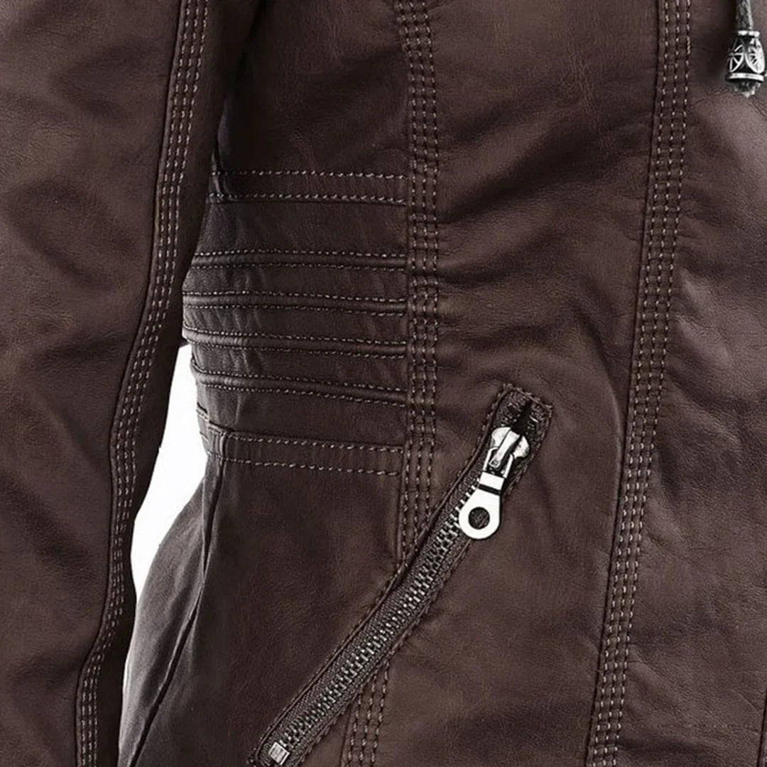 Women's Hooded Moto Leather Jacket – Asymmetric Zip, Zippered Cuffs