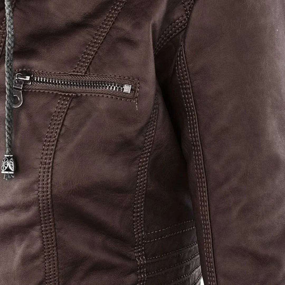 Women's Hooded Moto Leather Jacket – Asymmetric Zip, Zippered Cuffs