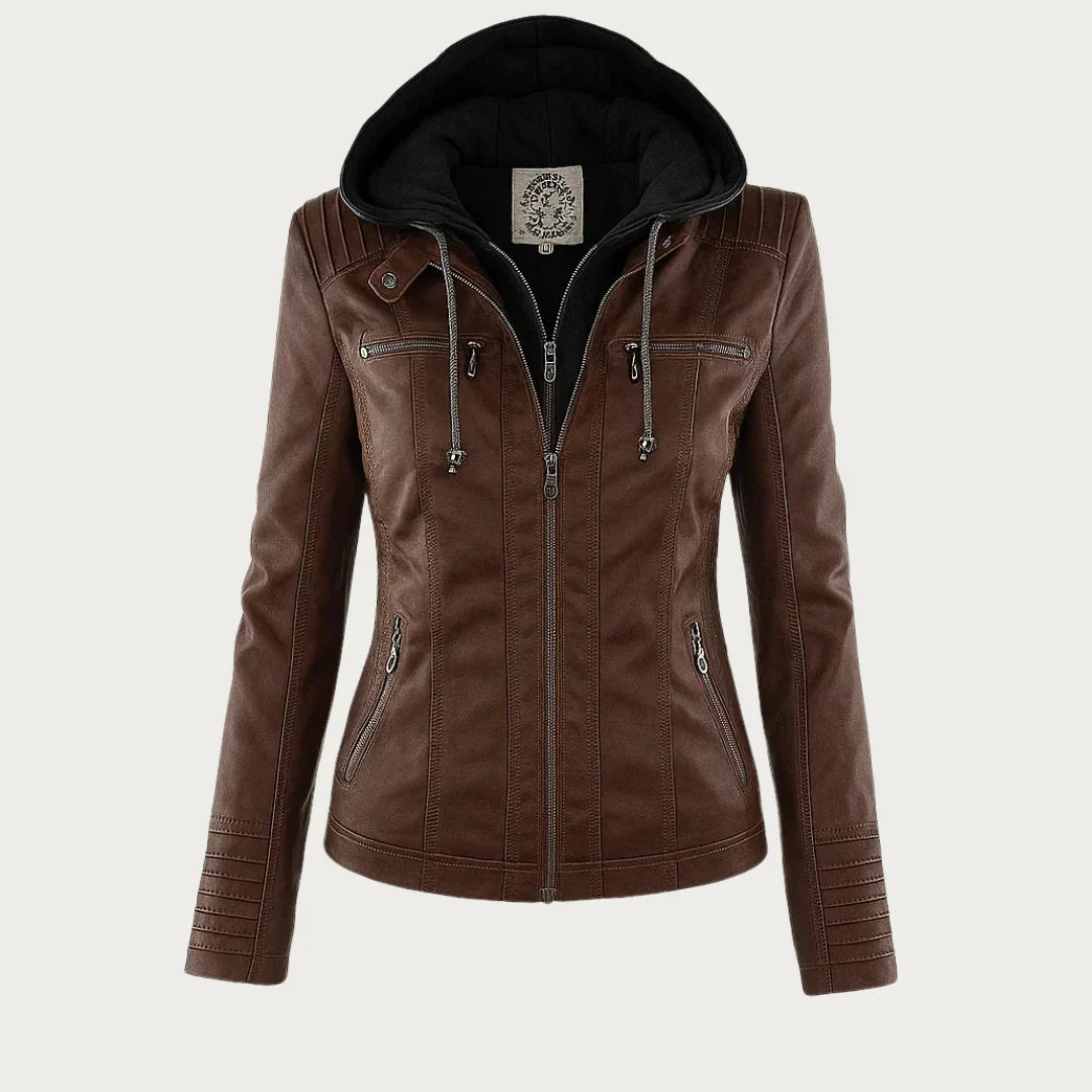 Women's Hooded Moto Leather Jacket – Asymmetric Zip, Zippered Cuffs